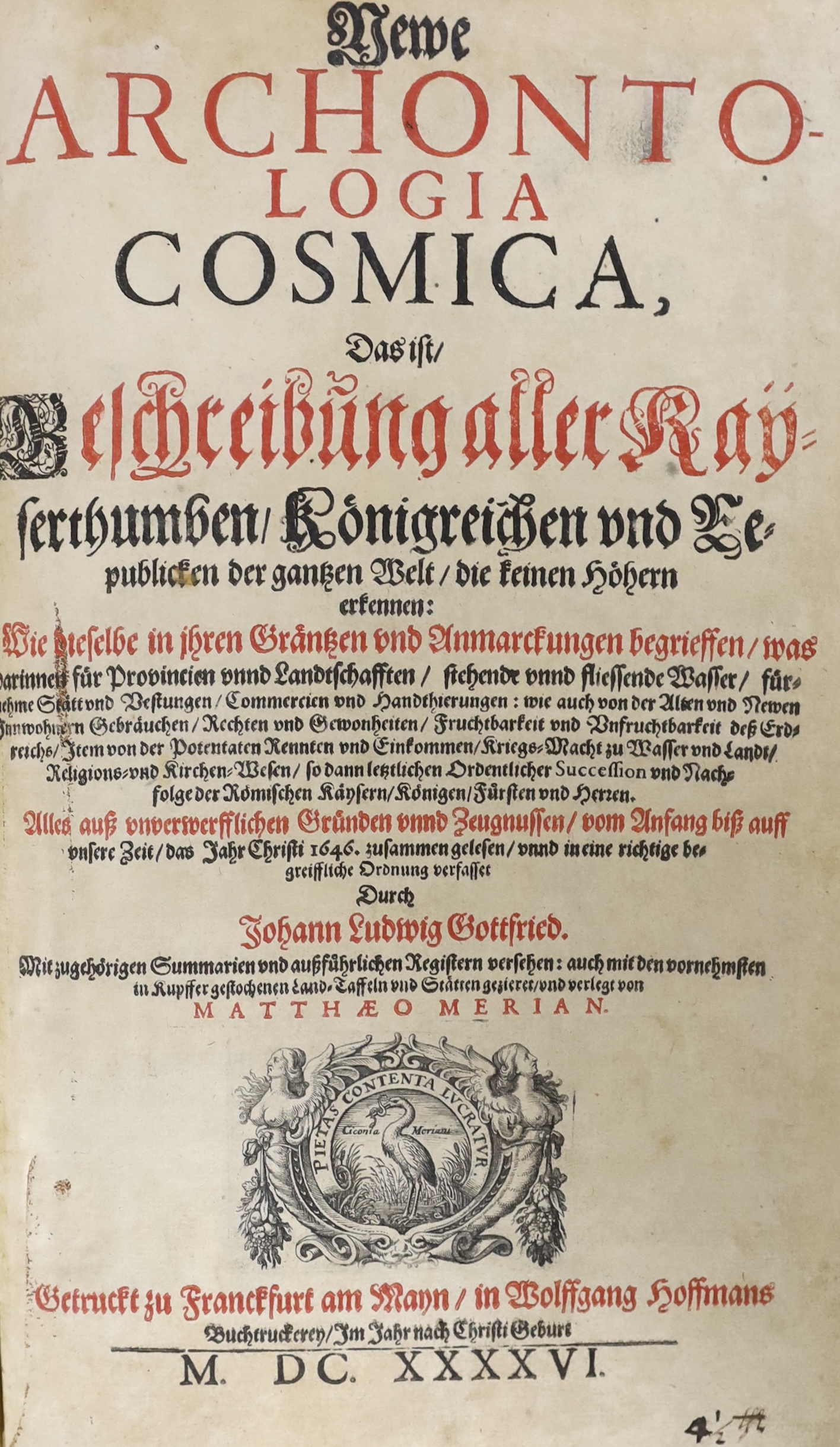 A large leather bound volume: Archonto-Logica Cosmically 1646